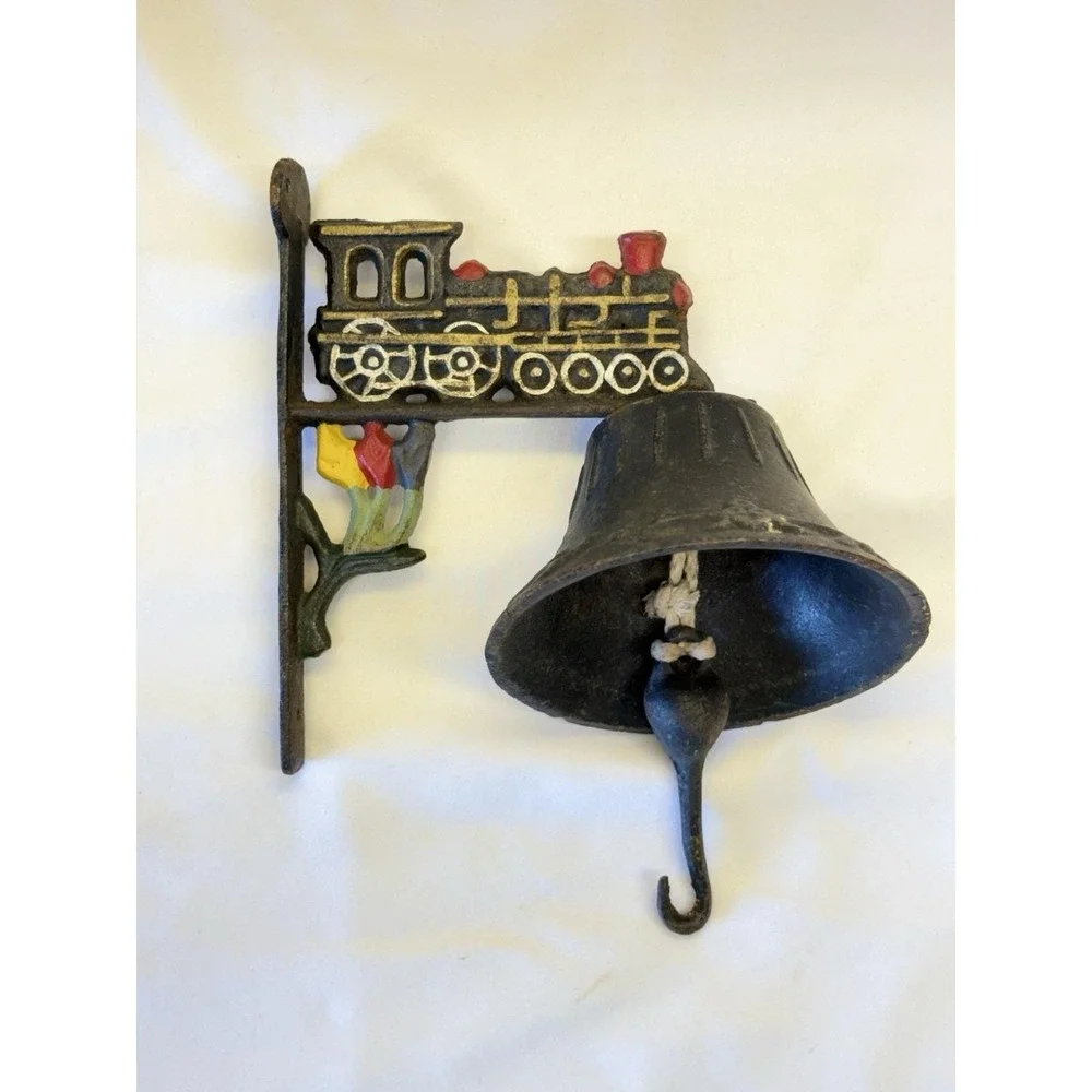 Antique Cast Iron Train Dinner Wall Bell Locomotive Topper